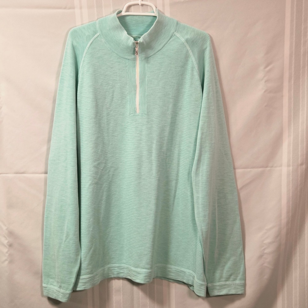 Tommy Bahama Sweater Mens 3XL Mint Green 1/4 Zip Cotton Textured Mock T415332